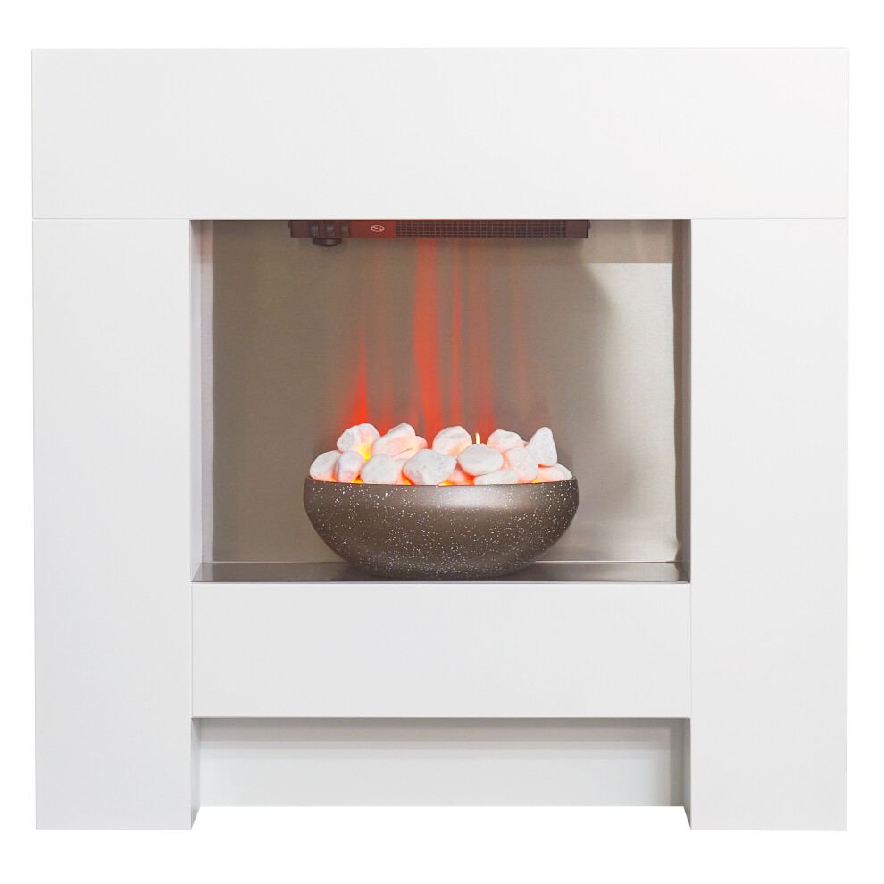 Adam Cubist Electric Fireplace Suite In White, 36 Inch