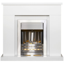 Adam Lomond Fireplace Suite in Pure White with Helios Electric Fire in Brushed Steel, 39 Inch