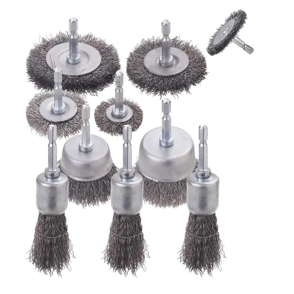 Wire Wheel Brush 1/4Inch Hex Shank Cup Wheel Brush Set 10Pack Coarse Carbon Steel Crimped Wire 0.012Inch For Drills 9426802255416