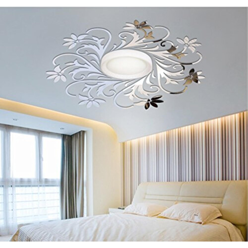Ceiling Mirror Wall Sticker, Chandelier Around Mirror Frame (Silver)