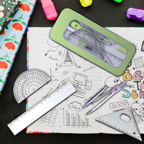 Geometry Set, Ruler Protractor Compass Set  Student Geometry Maths Set  Green 1