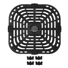 Quadratische Grillpfanne für Heißluftfritteusen, lebensmittelechte Materialien, Edelstahl 304, exquisites Design, Antihaftbeschichtung mit Griffen