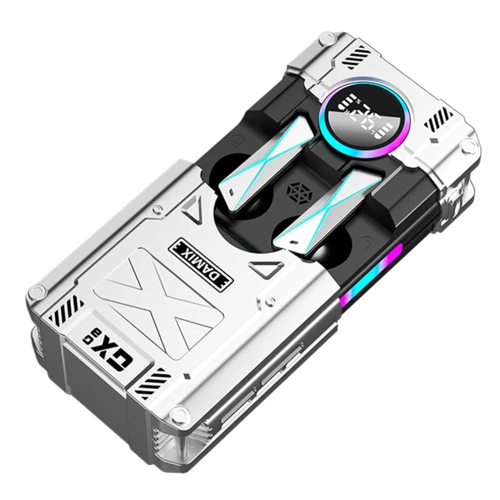 Dx08 Wireless Bluetooth 5.3 Headset Punk Mechanical Style Stereo Esports Gaming Earbuds Silver 9189345961359