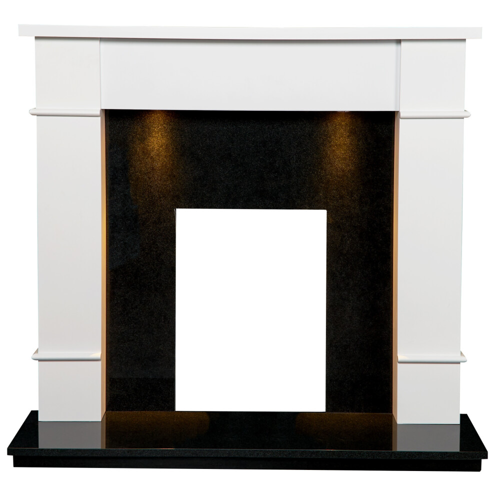 Photos - Fireplace Accessory Adam Linton Surround in Pure White & Black Granite Stone with Downligh 