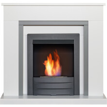 Adam Milan Fireplace in Pure White & Grey with Colorado Bio Ethanol Fi