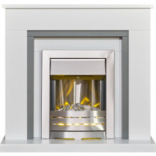 Adam Milan Fireplace in Pure White & Grey with Helios Electric Fire in Brushed Steel, 39 Inch