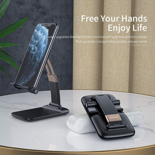 Suporte versátil para dispositivos, ajustável e dobrável, compatível com aparelhos de até 13 polegadas, ideal para tablets e celulares, com 1