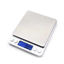Kompakte digitale Küchenwaage, 500 g/0,01 g, silberfarben, multifunktional, mit LCD-Hintergrundbeleuchtung, innovativer Tara-Funktion und tragbarem