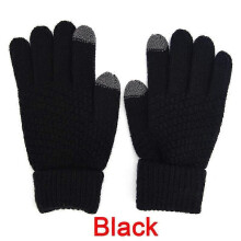 Gants d'hiver chauds en laine tricotée (noirs), compatibles avec les écrans tactiles, pour homme et