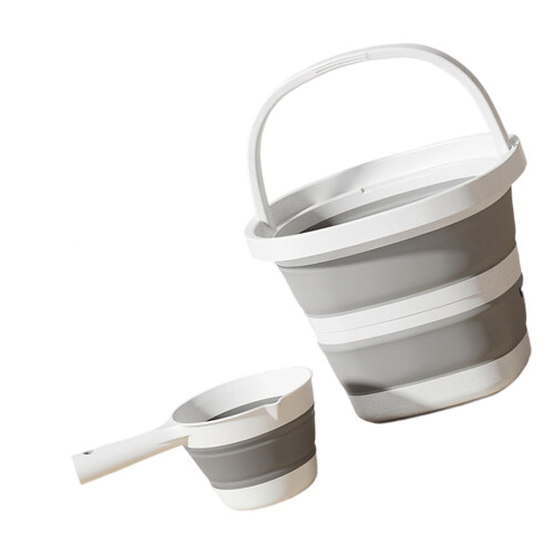 Portable Collapsing Water Bucket And Scoops-White gray middle