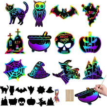 Halloween Scratch Pictures, 24 Pieces Scratch Paper Craft Set, Magic Colourful Rainbow Scratch Paper
