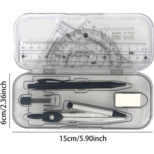 Compass and protractor set, math geometry set, compass geometry tools for drawing, drafting, precision set with storage box 2