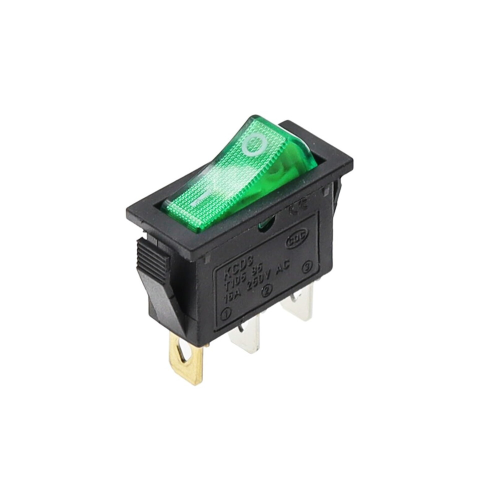 Kcd3 Rocker Switch 2Position 3Pin Onoffon With Indicator Light 16A 250V Ac / 20A 125V Ac Green 9189345963186