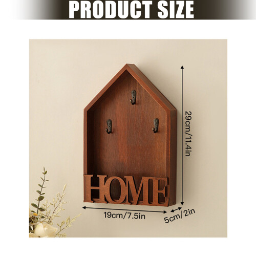 Wall Mounted Key Shelf Natural Wood Metal Multi Hook-Black 1