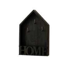 Wall Mounted Key Shelf Natural Wood Metal Multi Hook-Black