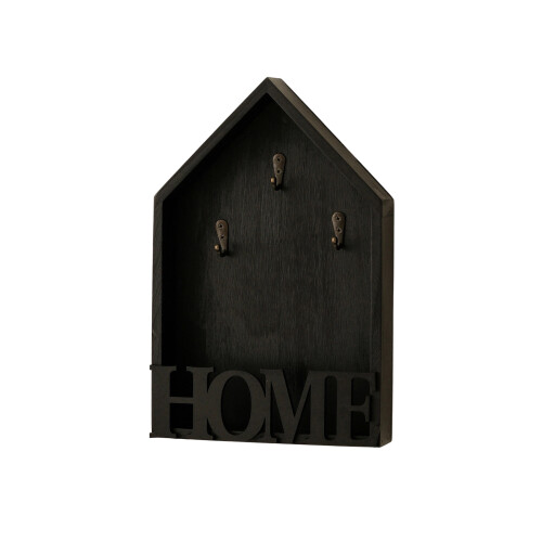 Wall Mounted Key Shelf Natural Wood Metal Multi Hook-Black