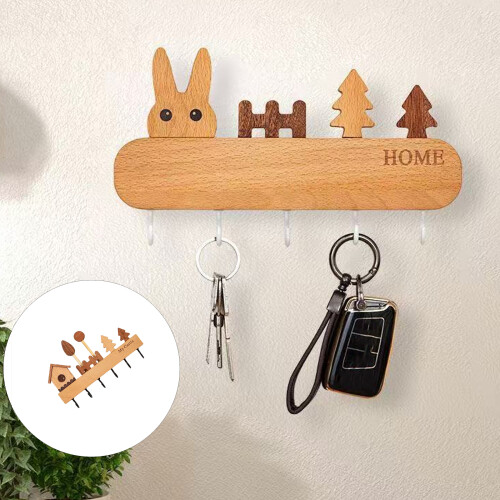 Efficient Wooden Wall Hook Set Adhesive Mounted Key Holder-B 1