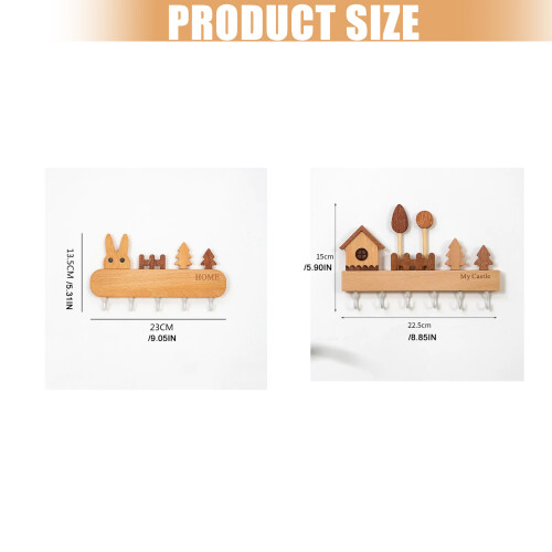 Efficient Wooden Wall Hook Set Adhesive Mounted Key Holder-B 2