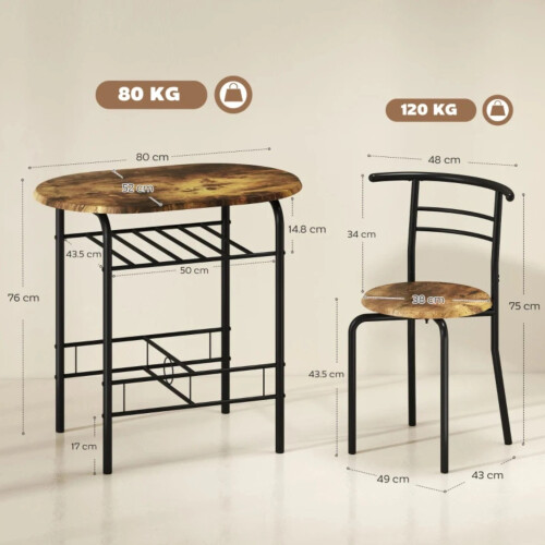 Small Table And 2 Chairs Breakfast Kitchen Room Compact Modern Furniture Set 1