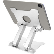Verstelbare, opvouwbare tabletstandaard van aluminiumlegering, 360 graden draaibaar, houder op ooghoogte voor op het bureau, compatibel met iPads,