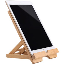 Luonnon bambuinen kaksoispaikkainen teline, elegantti muotoilu bambusta valmistettu tablettiteline pöytätietokoneelle, yhteensopiva Apple iPad