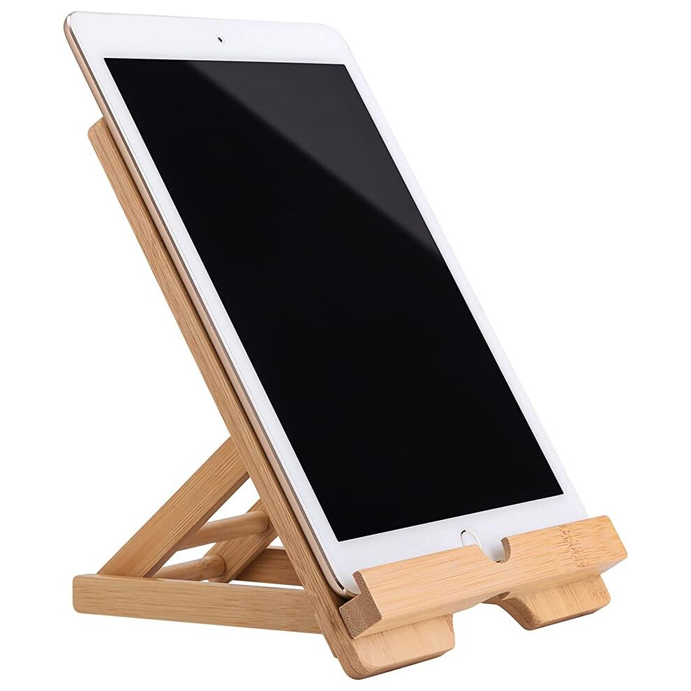 Natural Bamboo Double Slot Stand, Elegant Design Bamboo Tablet Stand For Desktop, Compatible With Apple Ipad 1-10.5, Air Mini Surface Pro, Galaxy 9138057229486