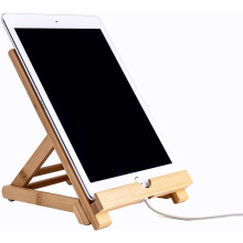 Természetes bambusz dupla nyílású állvány, elegáns dizájnú bambusz táblagép-állvány asztali számítógéphez, kompatibilis az Apple