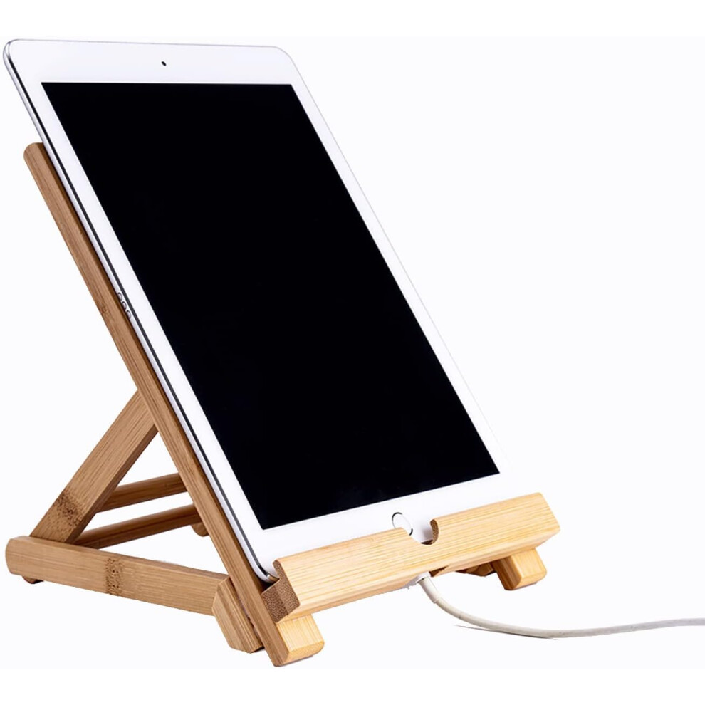 Natural Bamboo Double Slot Stand, Elegant Design Bamboo Tablet Stand For Desktop, Compatible With Apple Ipad 1-10.5, Air Mini Surface Pro, Galaxy 9138057229479