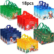 (Christmas 18PCS) Große Weihnachtsgeschenktüten mit Griffen, wiederverwendbare Vlies-Tragetaschen für Neujahrseinkäufe und Feiertage