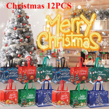 (Christmas 12PCS) Große Weihnachtsgeschenktüten mit Griffen, wiederverwendbare Vlies-Tragetaschen für Neujahrseinkäufe und Feiertage