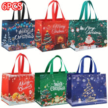 (Christmas 6PCS) Große Weihnachtsgeschenktüten mit Griffen, wiederverwendbare Vlies-Tragetaschen für Neujahrseinkäufe und Feiertage