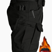 (Black, 36) Taktische Winter-Cargohose für Herren – dick mit Fleece gefüttert, winddicht, Design mit mehreren Taschen,
