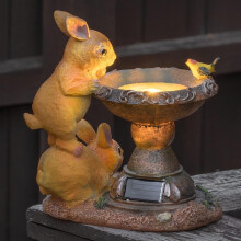 Solar-Kaninchen-Vogeltränke für den Garten |Ornamente Outdoor-Statue, Gartengeschenke |Wasserdichte Harzskulptur mit