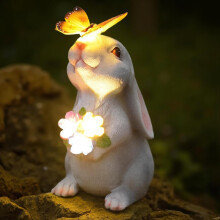(Rabbit) Solar-Schmetterlings-Kaninchen-Statue, Outdoor-Dekoration – wasserdichte, solarbetriebene Hasen-Figur mit