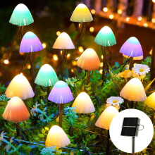 (Multicolor) Solar-Gartenornamente, 5 m, 20 LEDs, Pilz-Solarleuchten, wasserdichte Pilz-Ornamente für den Außenbereich, für Wege,