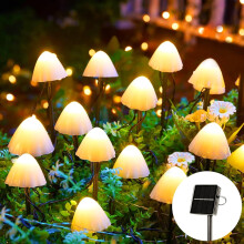 (Warm White) Solar-Gartenornamente, 5 m, 20 LEDs, Pilz-Solarleuchten, wasserdichte Pilz-Ornamente für den Außenbereich, für Wege,