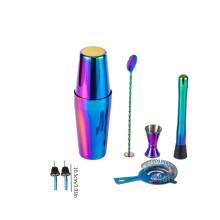 (7pcs) Ensemble de shaker en acier inoxydable coloré galvanisé, outils de mélange de cocktails, shaker Boston coloré, Bar à