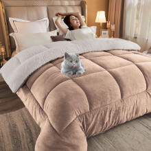 (200*200cm/2.5kg, 02) Steppdecke für den Winter, Lammsamt, King-Size-Bett, dicke winterwarme Lammsamtdecke, Winterbettdecke, superweiche,