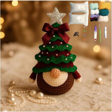 (Red-Green) Kit de gnomo de árbol de Navidad para manualidades, para principiantes, kits de manualidades navideñas con hilo, gancho
