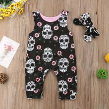 (Black, 3-6M) Mono mameluco sin mangas con estampado floral y calavera gótica para bebés recién nacidos, comodidad para todas las