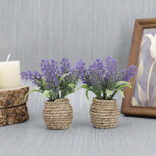 (Variant1) 1 Stück handgefertigte künstliche Lavendel-Topfpflanze mit geflochtenem Korb – realistische lila und weiße Blumen für Zu