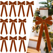(Brown) 12er-Pack große, luxuriöse, samtartige PU-Weihnachtsschleifen – 13 x 26 cm (5 x 10 Zoll) Weihnachtsdekoration,