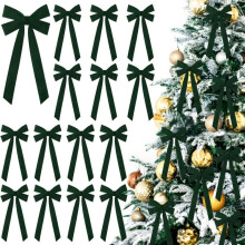(Green) 12er-Pack große, luxuriöse, samtartige PU-Weihnachtsschleifen – 13 x 26 cm (5 x 10 Zoll) Weihnachtsdekoration,