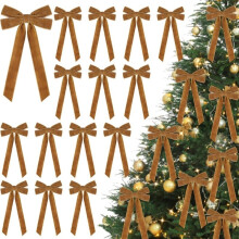 (Khaki) 12er-Pack große, luxuriöse, samtartige PU-Weihnachtsschleifen – 13 x 26 cm (5 x 10 Zoll) Weihnachtsdekoration,