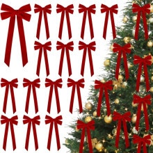 (Red) 12er-Pack große, luxuriöse, samtartige PU-Weihnachtsschleifen – 13 x 26 cm (5 x 10 Zoll) Weihnachtsdekoration,