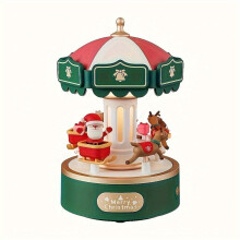 (Santa Claus-Red) Weihnachtsmann-Spieluhr mit rotierendem Karussell – USB-betriebenes Nachtlicht, LED-Umgebungsbeleuchtung,