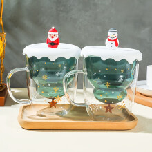 Set aus 2 festlichen Weihnachtskaffeetassen mit Deckel – doppelwandiges, hochwertiges Borosilikatglas für