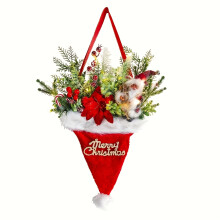 (Red Hat) Weihnachtsmann-Mütze, Türdekoration mit künstlichen Tannennadeln, festliche rote und goldene Weihnachtsdekoration für