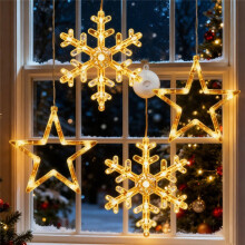 (4 PCS) Weihnachtliche Fensterdekoration mit Saugnäpfen, mit Glöckchen, Weihnachtsbäumen, Rentieren, Schneeflocken, Sternen und