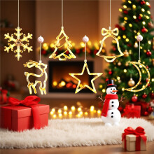 (6 PCS) Weihnachtliche Fensterdekoration mit Saugnäpfen, mit Glöckchen, Weihnachtsbäumen, Rentieren, Schneeflocken, Sternen und
